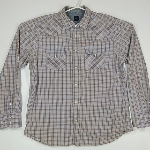 Gap Shirt Men's Large Plaid Pearl Snap Button Down Long Sleeve Cowboy Western - Picture 1 of 12
